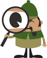 Cartoon detective with magnifying glass