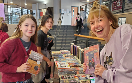 Students with librarian Sarah Lavender