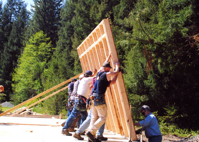 Raising a wall of the North Fork Library in 2010